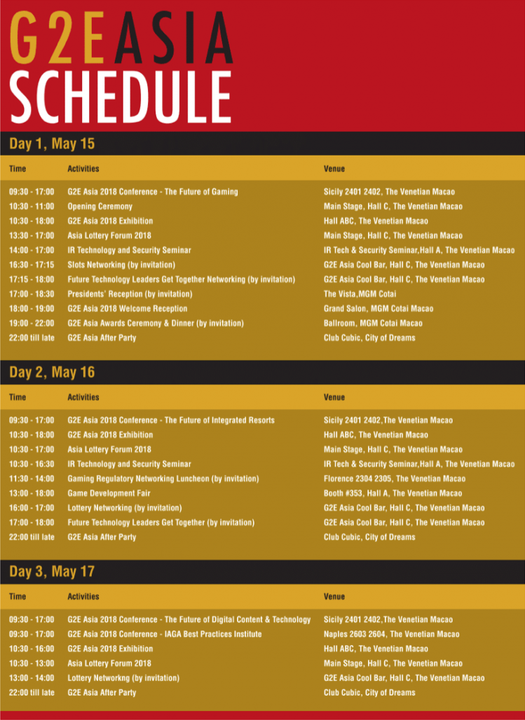 G2E Asia Schedule Macau Business